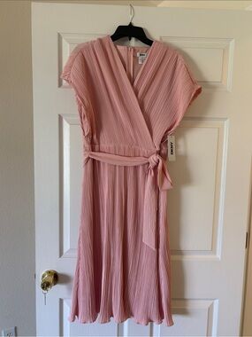 DKNY Blush Pink Pleated Wrap Midi Dress